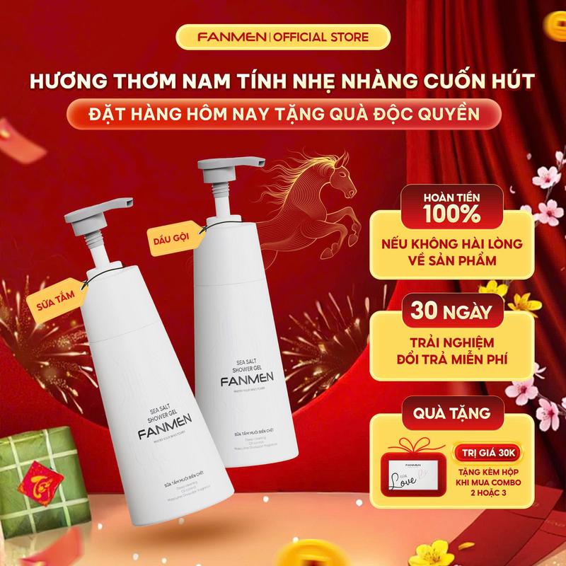    COMBO BẢNH BAO   Dầu gội nam làm sạch da đầu hỗ trợ ngăn ngừa gàu nhờn hương thơm nam tính 350ml và Sữa tắm muối biển chết hương thơm BlueSea nam tính 350ml | Tặng Hộp Đựng 