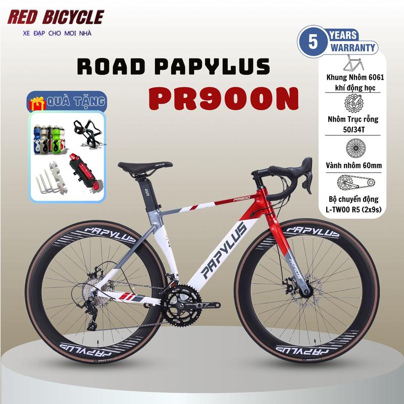  Xe Đạp Đua PAPYLUS PR900N - Khung dẹt siêu ngầu- Vành cao 6cm - Tay Đề Lắc- Road Bike Tay Cong 