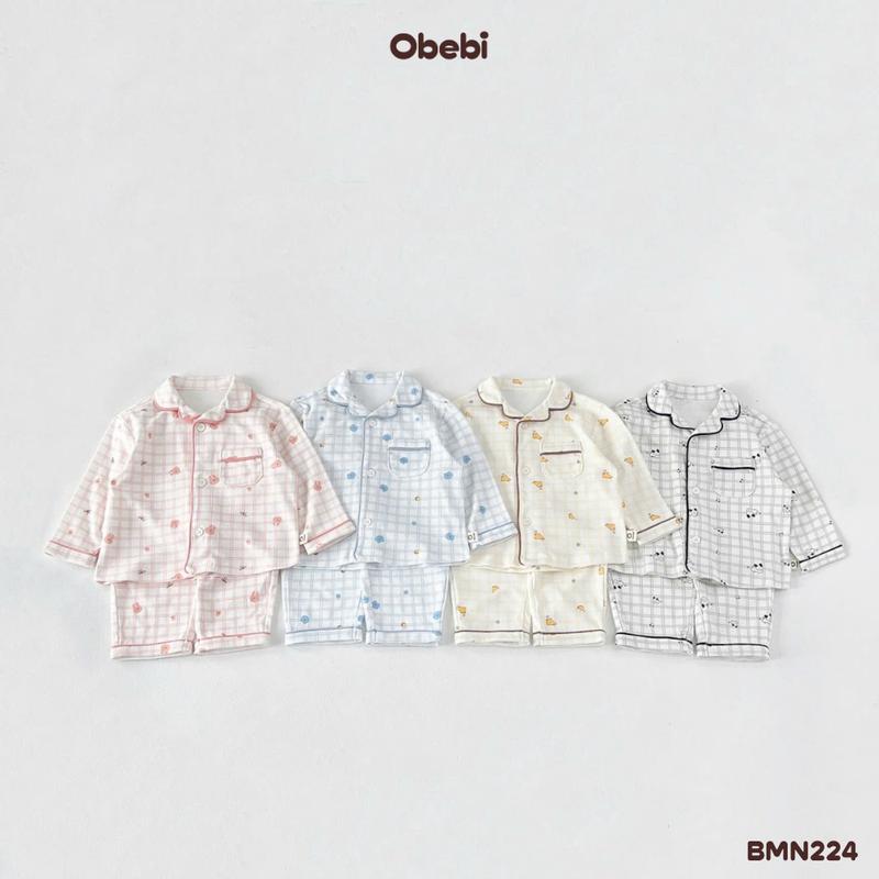 BMN224 Bộ Mặc Nhà Pijama Họa Tiết Thú Thu Đông Cho Bé Trai Bé Gái Obebi