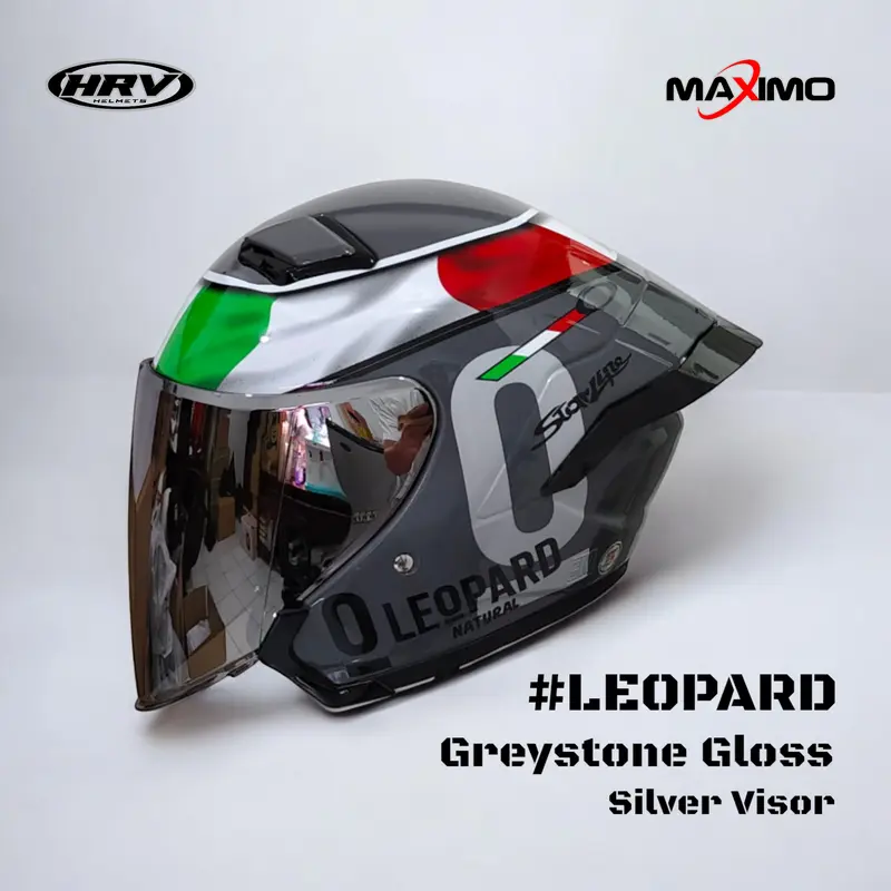 Helm HRV Maximo Motif Leopard Half Face SNI Motocycle Paket Ganteng helmpaket  ganteng visor  iridium helmsni 7