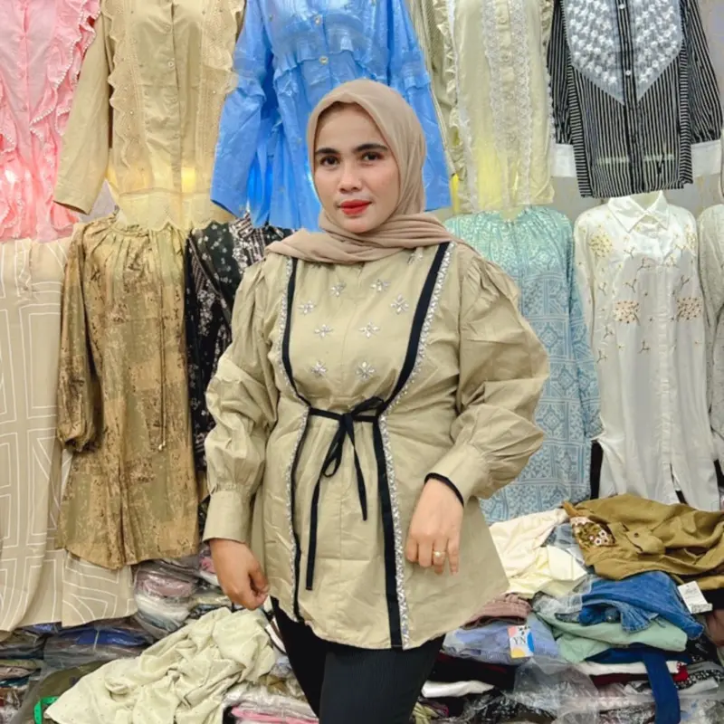 Kemeja katun poplin ikat depan premium