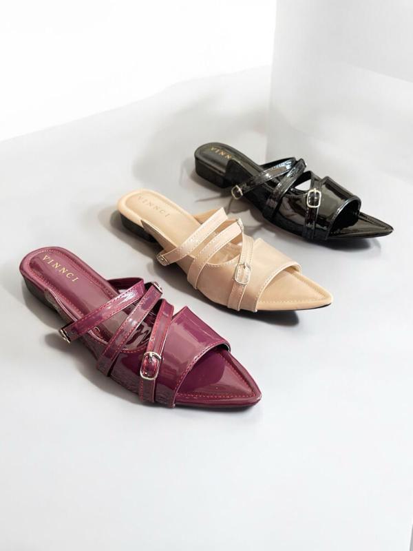 Product Introduction of Nd 020  Sendal Mules Wanita Gasper Kekinian Cream,Black & Burgundy No Box Shoes Selop 11
