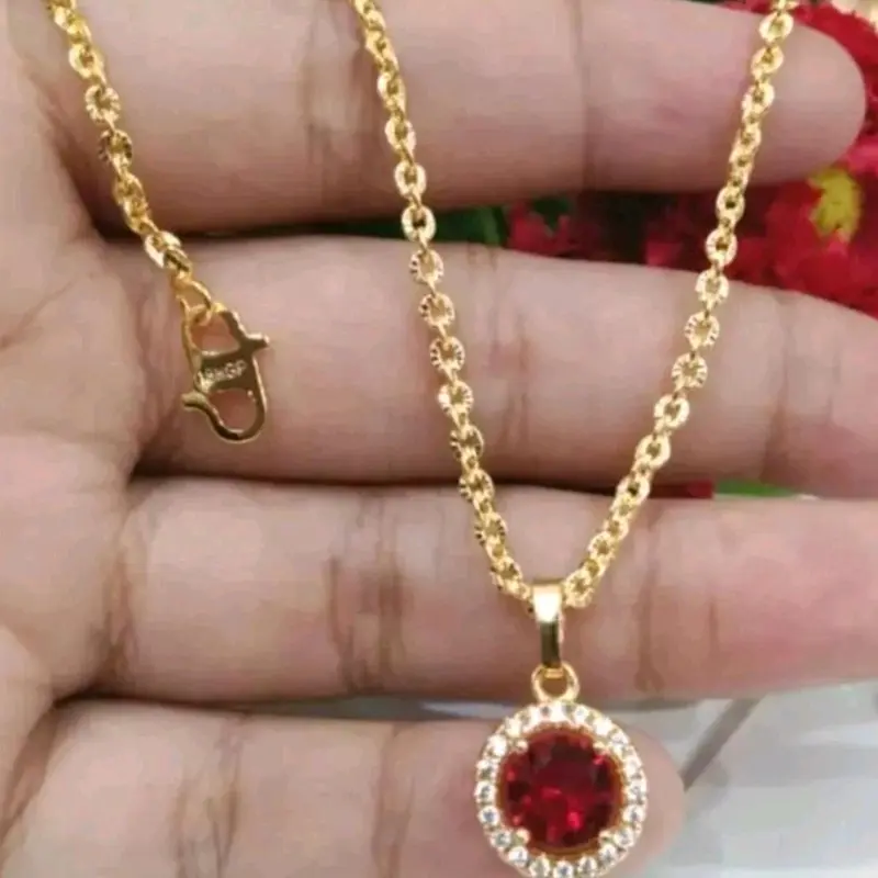 Kalung Nuri Panjang 45cm free Liontin Mata Satu Merah Cantik Xuping Asli LapisEmas 24k Anti Karat Perhiasan Fashion Wanita 2