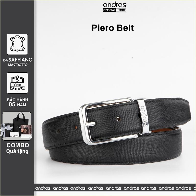 Thắt lưng da nam Piero Belt da bò thật vân Saffiano dây lưng khóa kim đúc Andras cao cấp - TL01