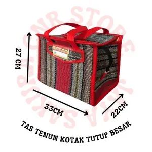 JAYA SAKURA Tas Tenun Tikar Kotak Tutup Besar / Tas Souvenir / Tas Buwuhan / Tas Hajatan Uk. 33x27x22 Selempang