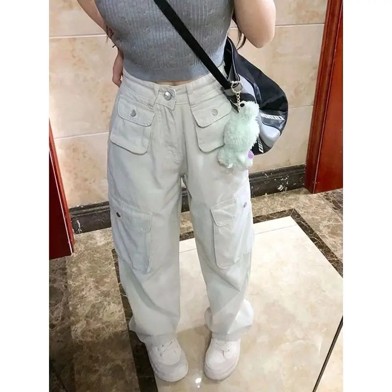 Fj - Celana Cargo Jeans Wanita  Panjang Highwaist Loose Pants korean Style Cewek   jeans Sexy XL 2