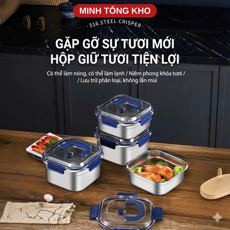Hộp Đựng Thực Phẩm Inox 316 Có Nắp Đậy Kín Quai Xách Siêu Tiện Lợi Dung Tích 1800ml An Toàn Cho Sức Khỏe Dễ Vệ Sinh Bảo Quản Tốt Hơn B3