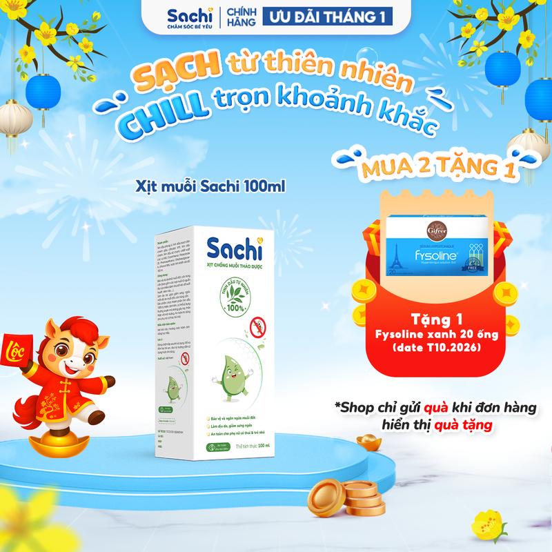 Xịt chống muỗi thảo dược Sachi hộp 1 chai 100 ml hỗ trợ bảo vệ da bé khỏi muỗi đốt côn trùng cắn