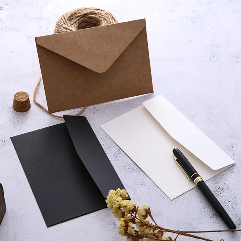Bộ Giấy Thư Nghệ Thuật Cổ Điển Hàn Quốc, 8 Chiếc, Bìa Cứng Màu Trắng Và Phong Bì Kraft, Hàng Có Sẵn 2