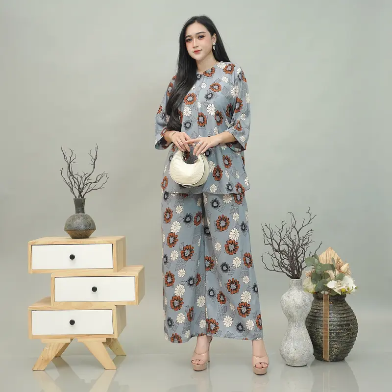 One Set Daily Setelan Rayon Wanita Lengan 3/4 Dewasa Resleting Rayon Premium 0