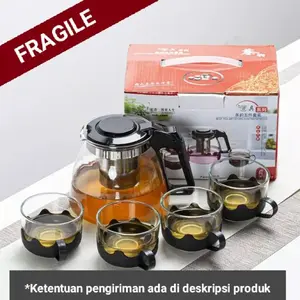 TEAPOT SET 5 IN 1 TEKO KACA SARINGAN / Teapot Set / Kado Pernikahan Murah Terlaris / Teapot Kaca / Teko kaca estetik Souvenir Pernikahan Gelas