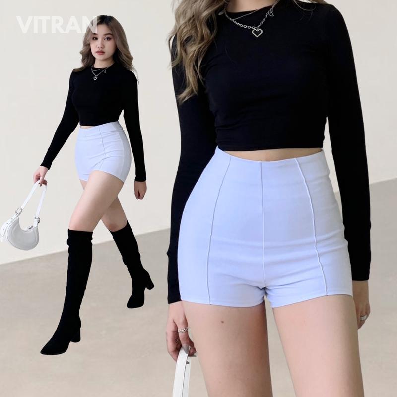  VITRAN BOUTIQUE Quần Short Dance Màu Trắng Có Gân Thun Cotton Cao Cấp Dày Nữ Co Giãn Phong Cách Thời Trang Basic Cơ Bản Đơn Giản Minimal  SHORT  