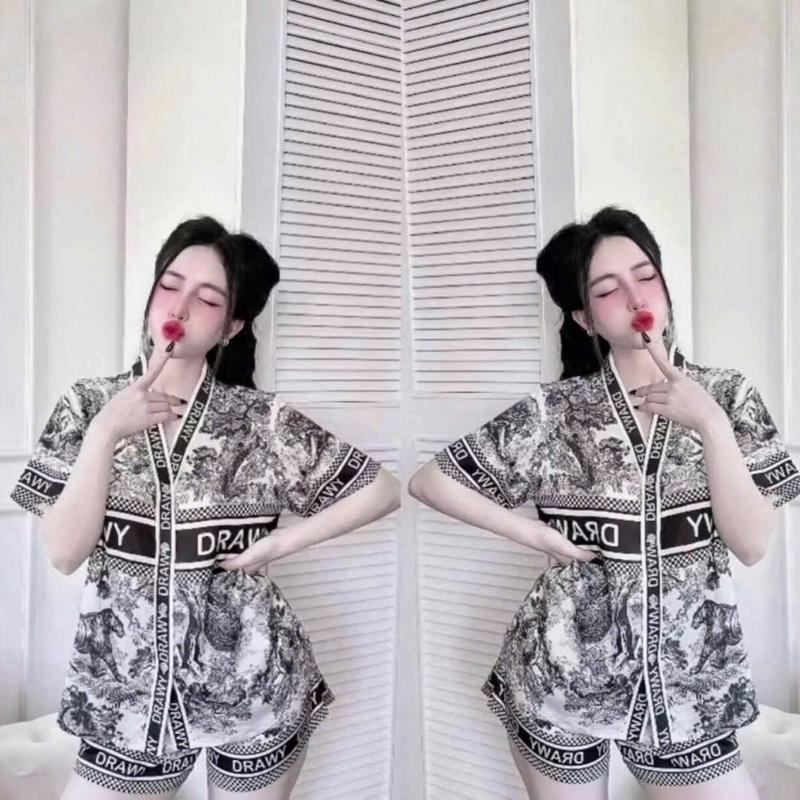 Set đồ bộ đùi pijjama chất liệu vải lụa Latinh mềm mịn mát đẹp dành cho phụ nữ 6