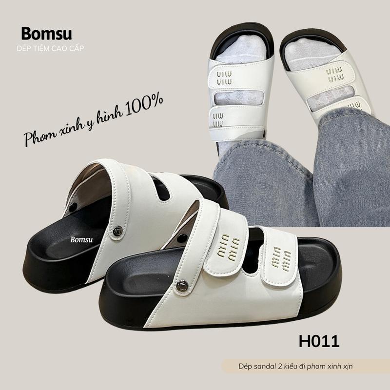Dép sandal nữ 2 kiểu đi đế cao chống nước H011-min2 đính khuy chắc chắn - Dép quai hậu nữ đế cao hot trend