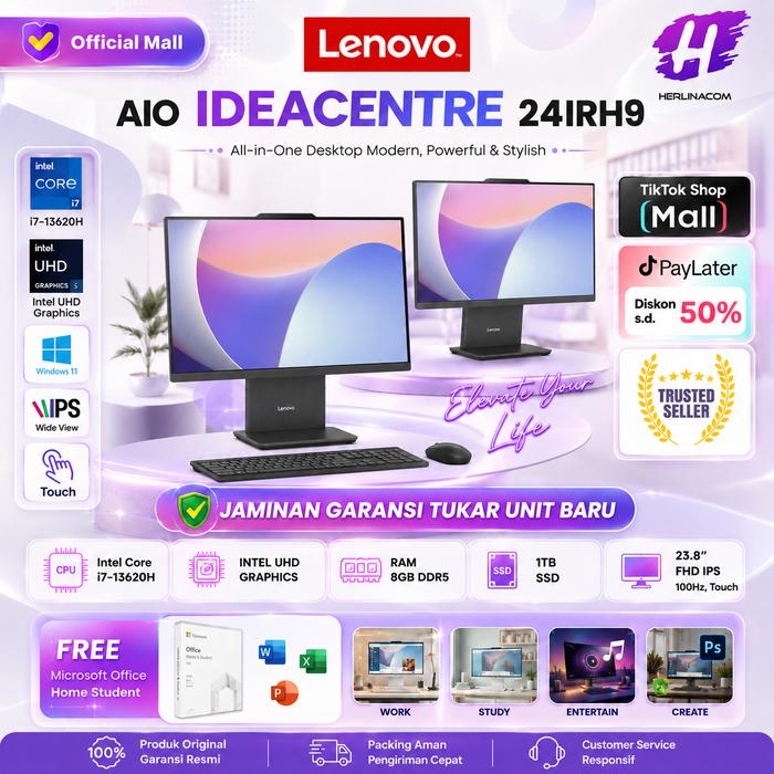 Gambar LENOVO AIO IDEACENTRE 24 TOUCH I7 13620H 8GB 1TB W11+OHS 23.8FHD IPS GARANSI RESMI - RAM 8GB, 1TB SSD dari Herlinacom Kota Depok Tokopedia