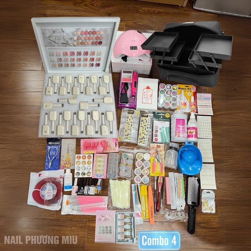 Combo Dụng Cụ Làm Móng Đầy Đủ Số 4, Bộ Phụ Kiện Làm Nail Chuyên Nghiệp Set Sơn Thạch 24 Màu Kèm Set Sơn Mắt Mèo Siêu Sáng, Máy Hơ Sun 5, Cốp 2 Tầng Nữ