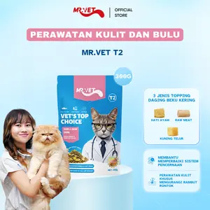 Makanan Kucing Kering Mr.Vet T2 Paket Percobaan 300g yang membuat Bulu mengkilap, Mengurangi Kerontokan, cocok untuk Segala Usia