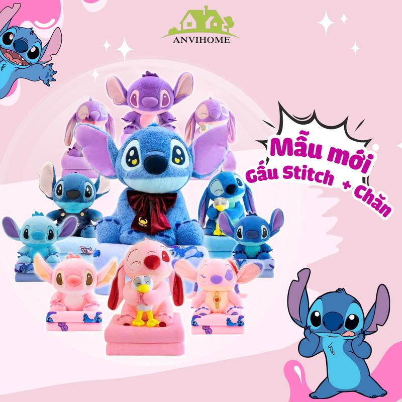 HÀNG HOT TREND Gấu Bông Stitch ngồi kèm chăn ANVIHOME - Bộ chăn gối đa năng mền Stitch mặc yếm khăn đỏ ôm vịt chăn gối văn phòng quà tặng dùng cho tất cả mọi người