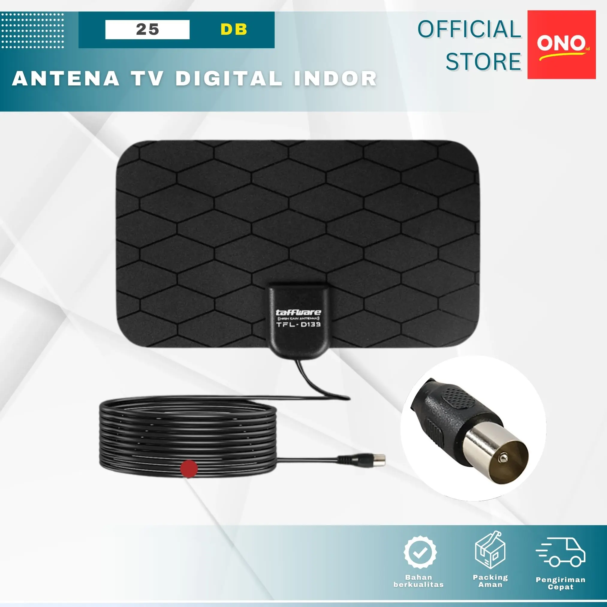 Antena TV Digital DVB-T2 4K High Gain 25dB LED Tabung TFL D139 Taffware Kabel Meja