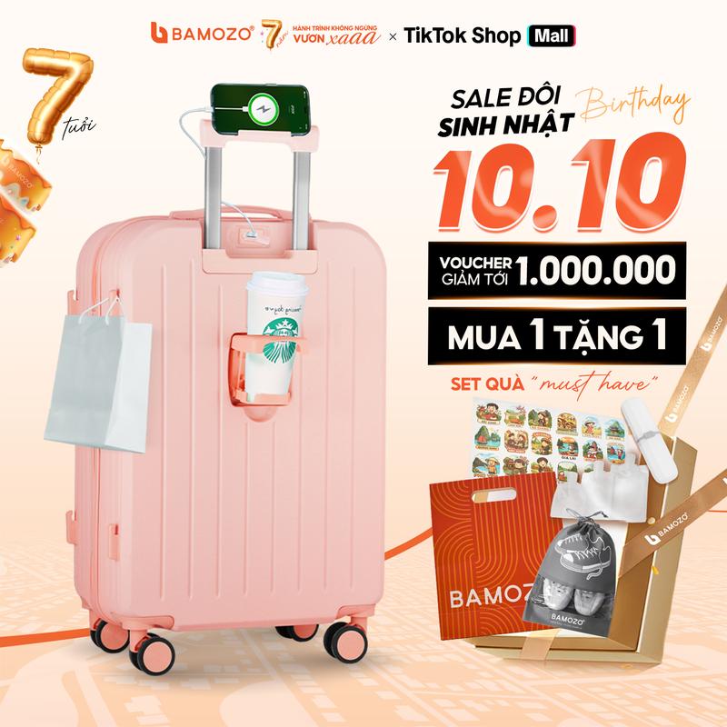 [P1] Vali Du Lịch 8812 Bản Cao Cấp Bamozo Size 20/24 Nhựa ABS PC 4 Bánh Xoay 360 Khóa Mã Số Bảo Mật 2 Lớp 6 Màu Pastel Giảm Giá 200K Tặng Set Quà Tặng Du Lịch 7 Món _8812