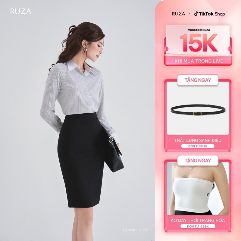 RUZA - Chân váy bút chì lụa lạnh kiểu dáng công sở màu đen thời trang VBC016, VBC017