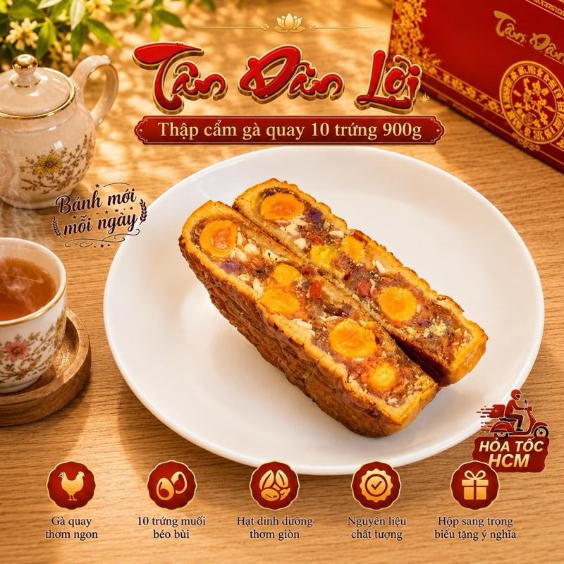 Bánh trung thu nhân gà quay 10 TRỨNG MUỐI - 900G - bánh trung thu Tân Dân Lợi
