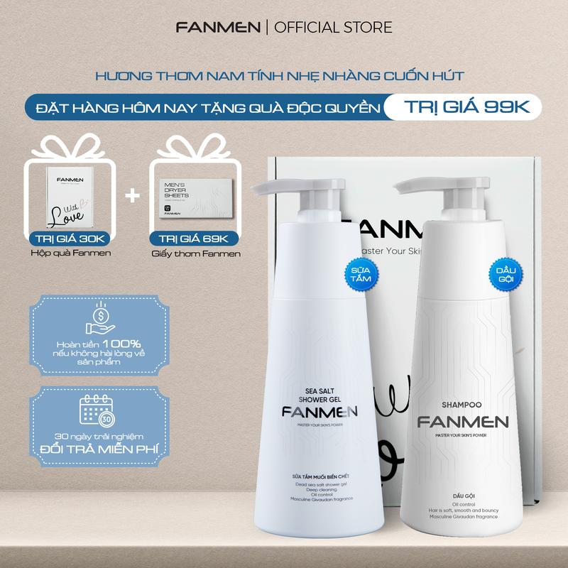 [ COMBO BẢNH BAO ] Dầu gội nam làm sạch da đầu hỗ trợ ngăn ngừa gàu nhờn, hương thơm nam tính 350ml và Sữa tắm muối biển chết hương thơm BlueSea nam tính 350ml | Tặng Hộp Đựng WLn Kèm Quà 0Đ
