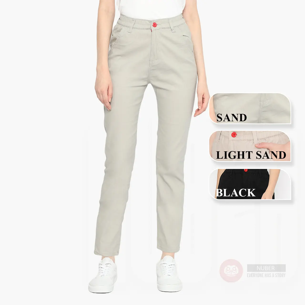 NUBER Chinos Pinggang Karet Celana Panjang Highwaist PANSY kancing kantong