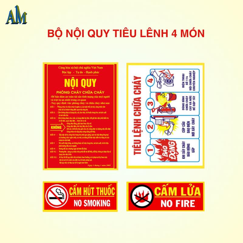  Nội Quy Phòng Cháy + Tiêu Lệnh Chữa Cháy+ Biển Cấm lửa + Biển Cấm hút thuốc 4 tờ  Trang Trí Nhà Decor 