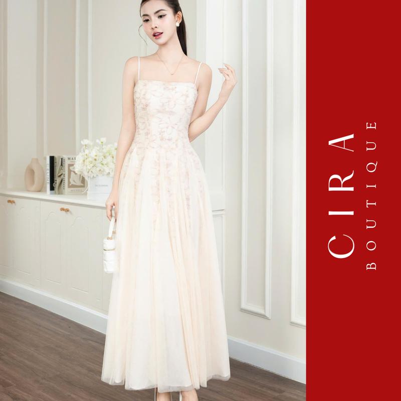 Cira Boutique Đầm 2 Dây Ren Hoa 3D Phối Lưới Dáng Xoè Tiểu Thư Công Chúa Thướt Tha Dịu Dàng D1317
