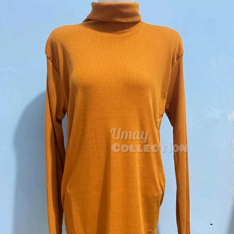 Baju Atasan Kaos Polos Wanita Lengan Panjang Turtelneck Bahan Rib Premium Kerah Tinggi ala Korean Style 9
