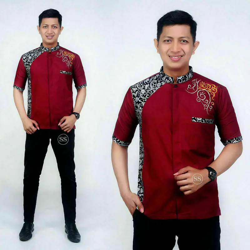 BAJU KOKO PRIA DEWASA LENGAN PENDEK TERBARU KOMBINASI BATIK Motif Muslim  Katun Kurta Panjang 8