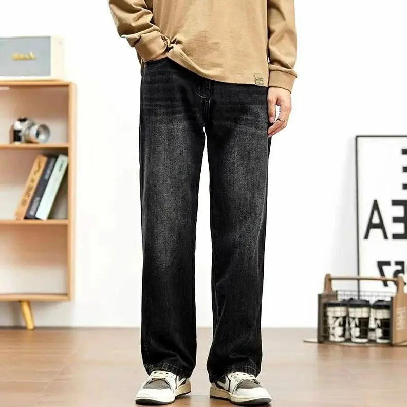 Celana Jeans Wide wisker Lossefit Gombrang Celana Skena Retro Hitam Denim Keren