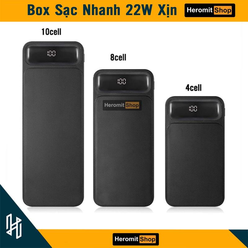 Box sạc dự phòng vỏ sạc dự phòng 4cell 8cell ,10cell 18650 box sạc nhanh 22W