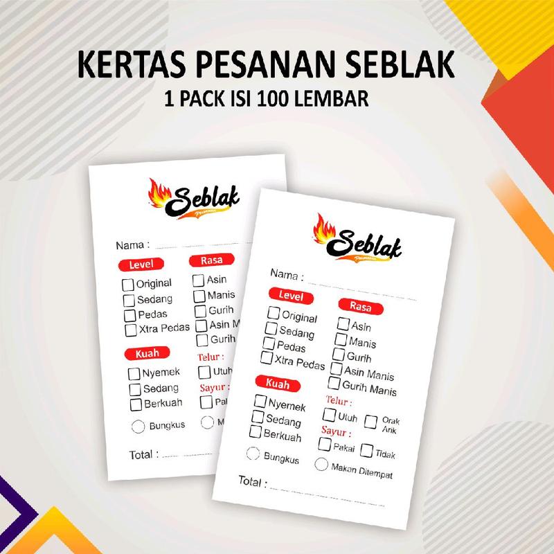 Kertas pesanan SEBLAK isi 100 lembar per pack - Shop | Tokopedia