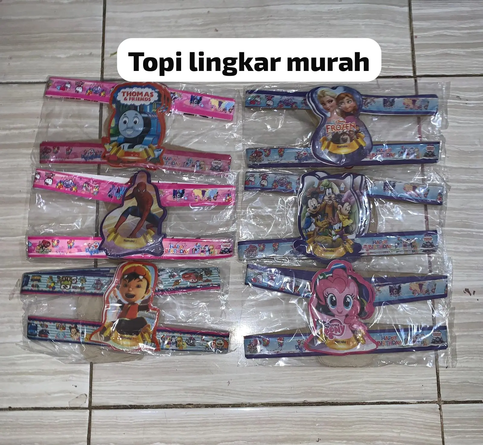 Topi lingkar murah per pack isi 10pcs (campur motif)