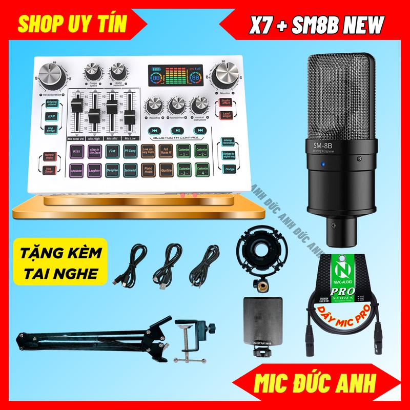 Bộ Sound Card X7 Đời Mới 2025 Mic SM8B New Màu Đen Chuyên Thu Âm, Micro Hát Livestream Cao Cấp, Phụ Kiện Âm Thanh Đức Anh