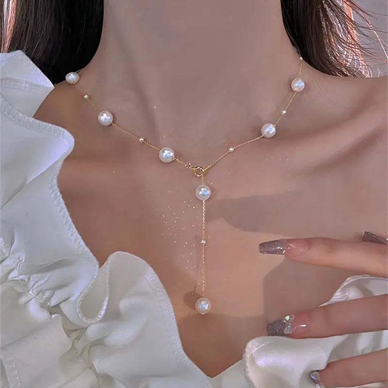 How to wear it~Sexy Y-shaped tassel necklace temperament short neck chain design sense French clavicle chain female clavicle