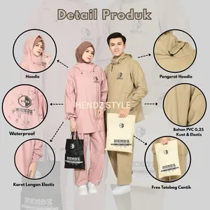 TERBARU JAS HUJAN MODEL HOODIE BY HENDZ PRIA WANITA DEWASA BAHAN PVC KARET TEBAL KUAT ELASTIS WATERPROOF Pink