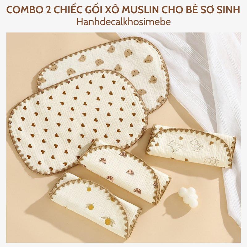 Combo 2 Chiếc Gối Xô Sơ Sinh - Gối Xô 10 Lớp Muslin Phong Cách Hàn Quốc Cho Bé Sơ Sinh Siêu Mềm Mịn Thấm Hút Mồ Hôi Tốt