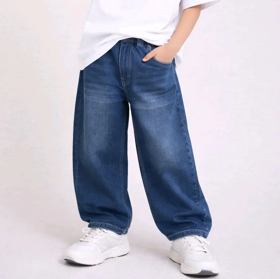 Celana jeans skena BiruTua BiruMuda Hitam denim gombrong unisex size 5-13 tahun