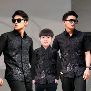 Baju Batik Couple Ayah Dan Anak Laki Laki Motif Pusaka Hitam Modern Terbaru Lembut Katun Hem Casual Cowok Atasan Panjang