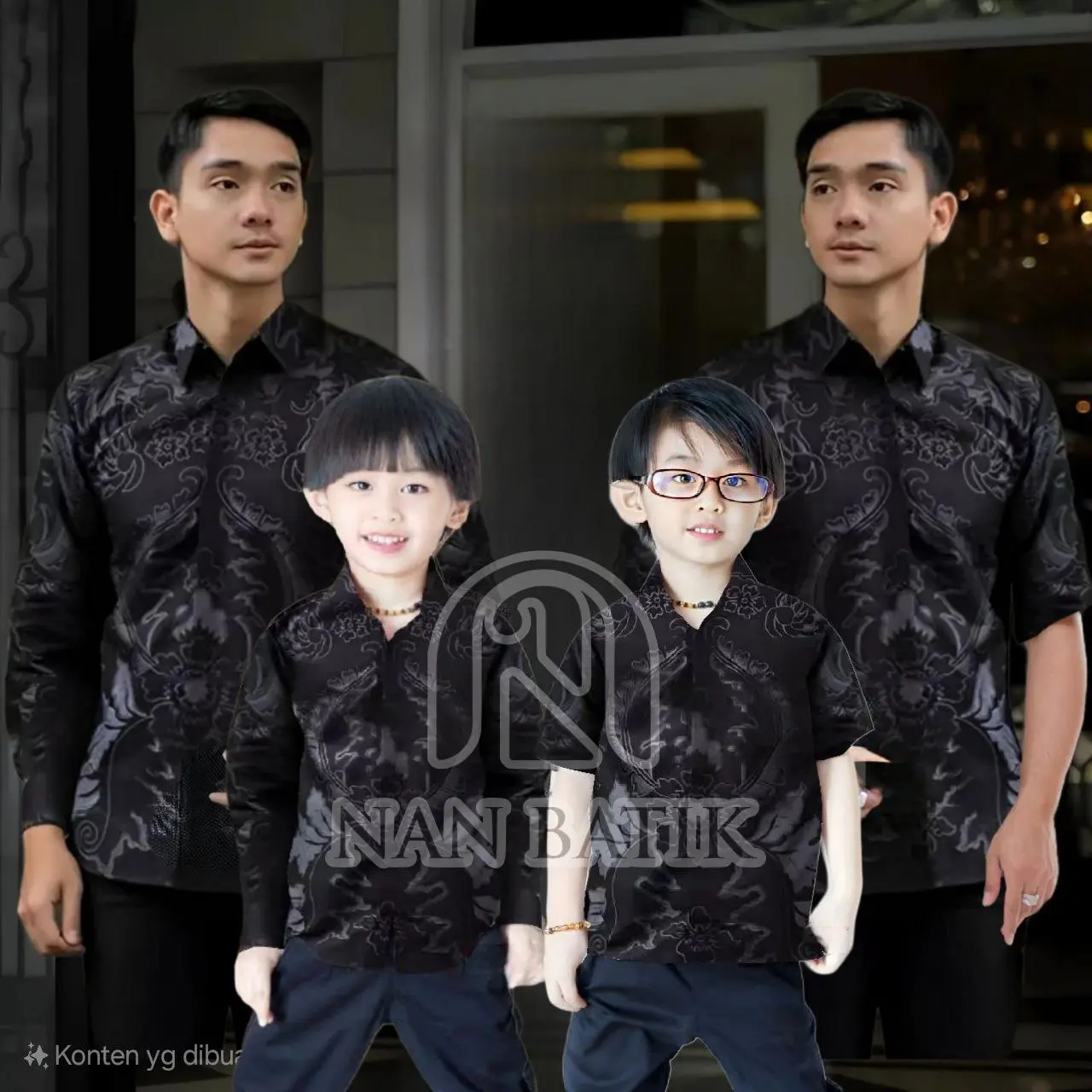 TERBARU BATIK LENGAN PANJANG DAN PENDEK KEMEJA PRIA DEWASA ANAK LAKI LAKI WARNA HITAM ABU M L XL XXL