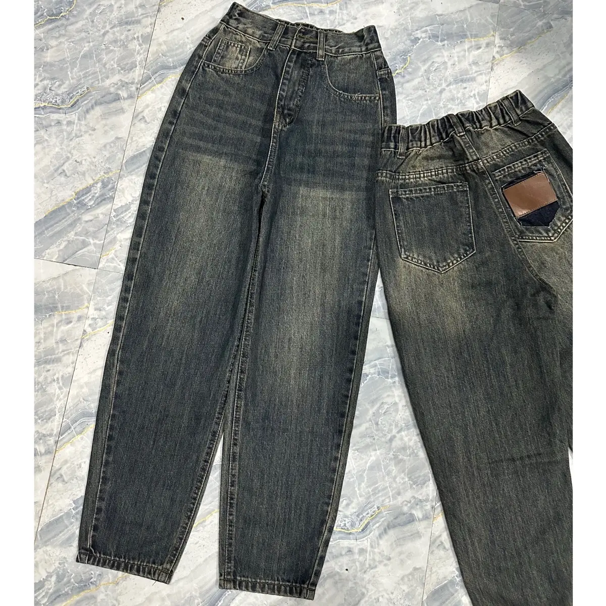 [Có bigsize] [12] Quần Jeans Baggy QC Lưng Chun Trơn Màu Xanh Bui Denim