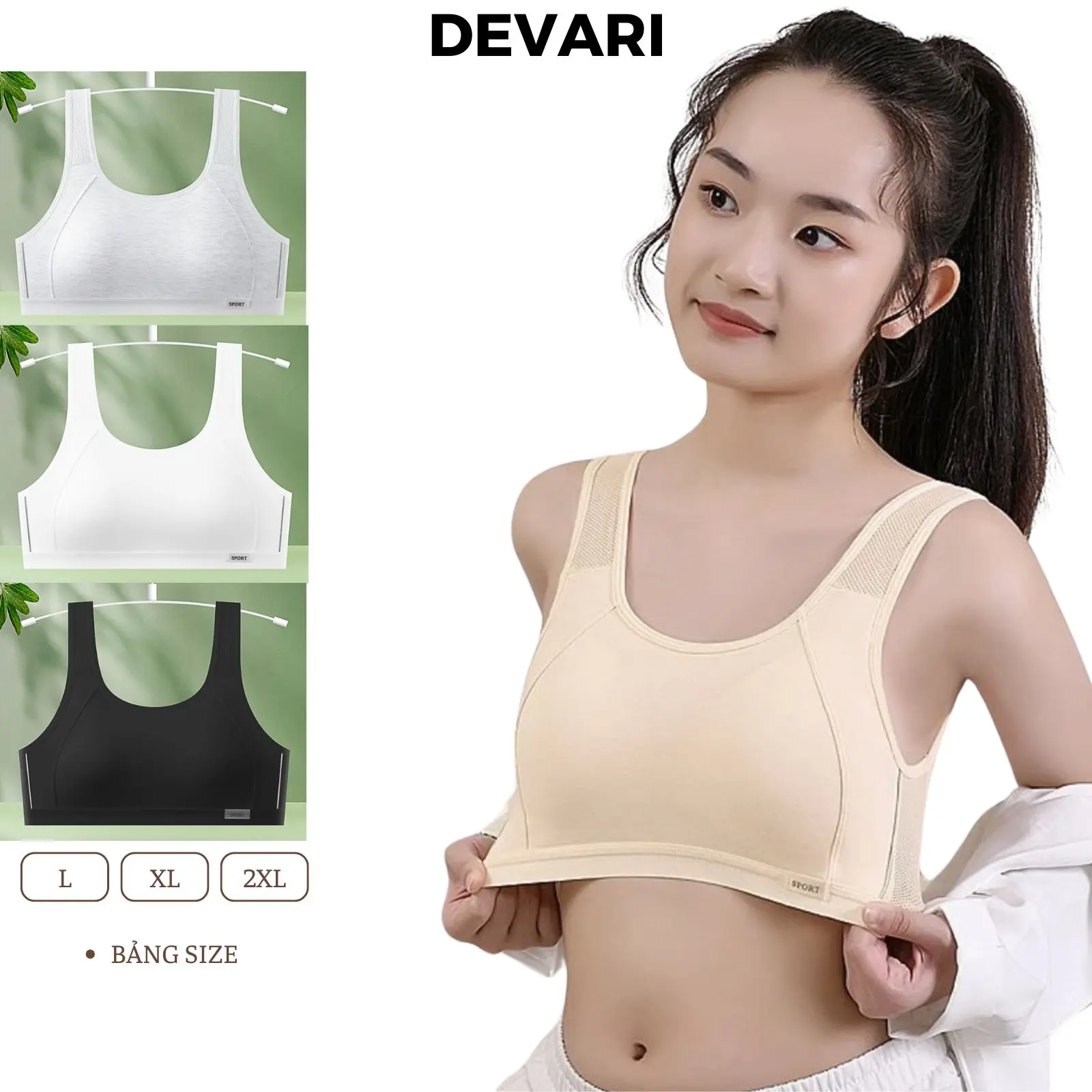 Áo lá nữ học sinh tuổi dậy thì không gọng đệm mút mềm mại, Áo bra nữ tập gym thể thao mặt sau lưới thoáng mát DEVARI A611 đồ  lót Áo bra nữ tập gym thể thao