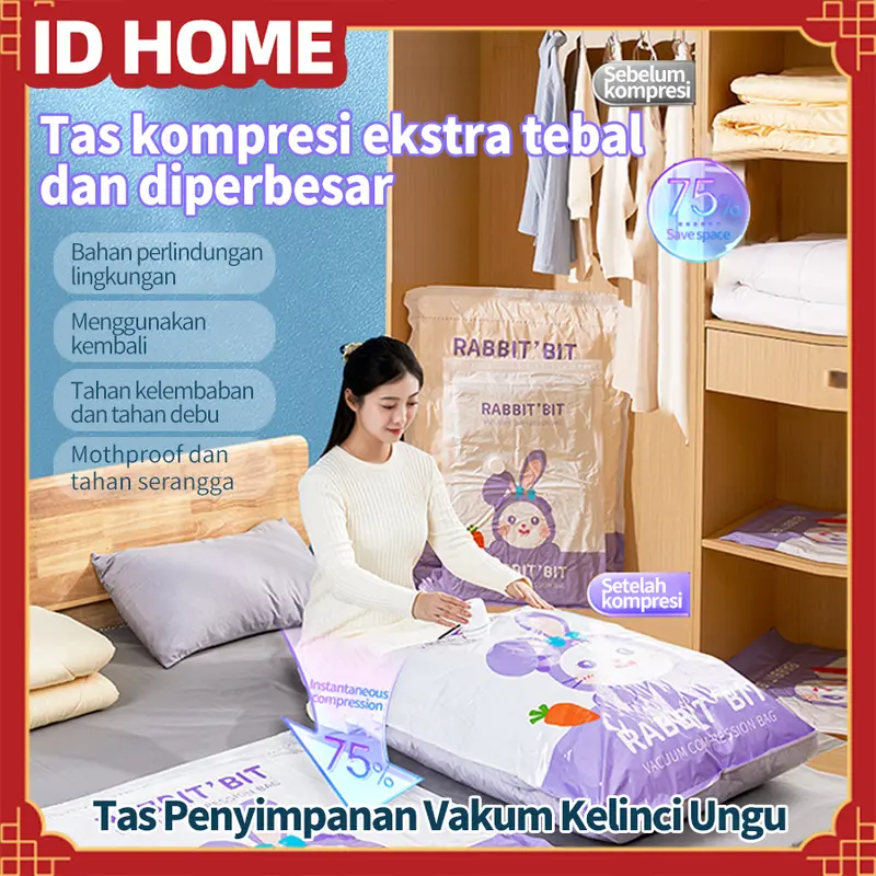ID HOME Vacuum Bag Pakaian Plastik Travel Vakum Baju kompresi menghemat ruang tas penyimpanan 0