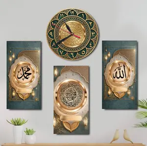 SET Jam Dinding 3D Lampu dengan Hiasan Dinding Feather isi 4 Pcs Dekorasi Rumah Modern Walldecor Minimalis