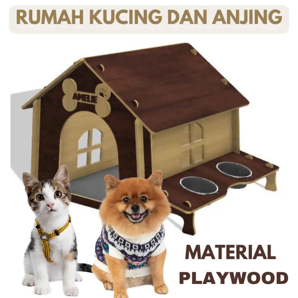 RUMAH KUCING PLYWOOD  /KANDANG KUCING PUZZLE FREE CUSTOM NAMA/KANDANG ANJING PLYWOOD/CAT HOUSE PLYWOOD 8mm/RUMAH KUCING KOMPLIT