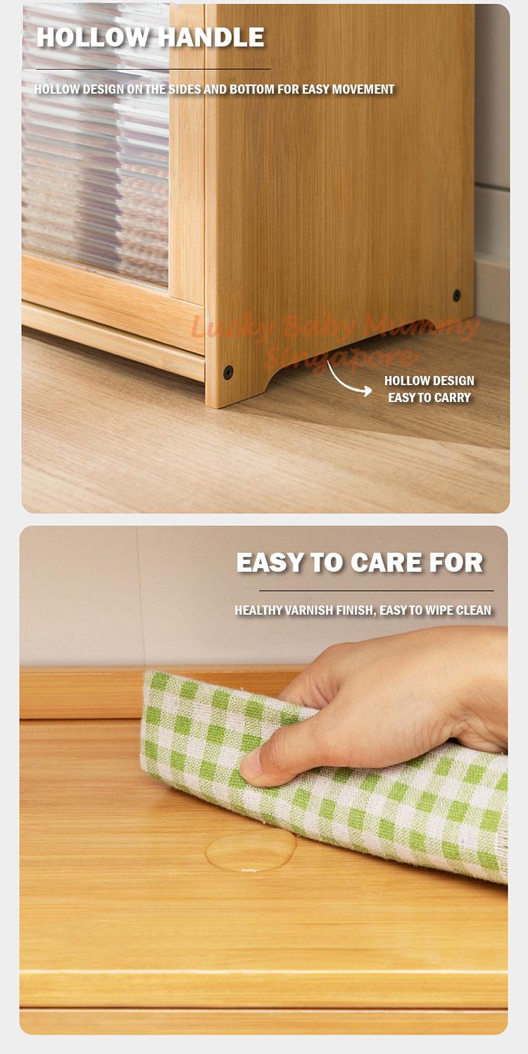 Product Introduction of Kitchen Bamboo Cabinet with Acrylic Flip Door Transparent Storage Counter Dining Household Cupboard 23