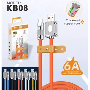 Kabel Data Silicon KB-08 120W Tipe-C Nonpack dengan Core Tembaga Tebal dan Arus Besar 6A untuk Pengisian Cepat Model KB08
